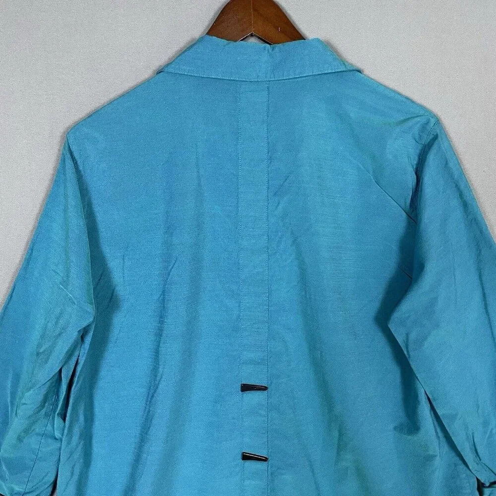 Ali Miles Button Up Shirt Tunic Top Womens Size Large L 3/4 Sleeve Blue Artsy - Picture 7 of 16